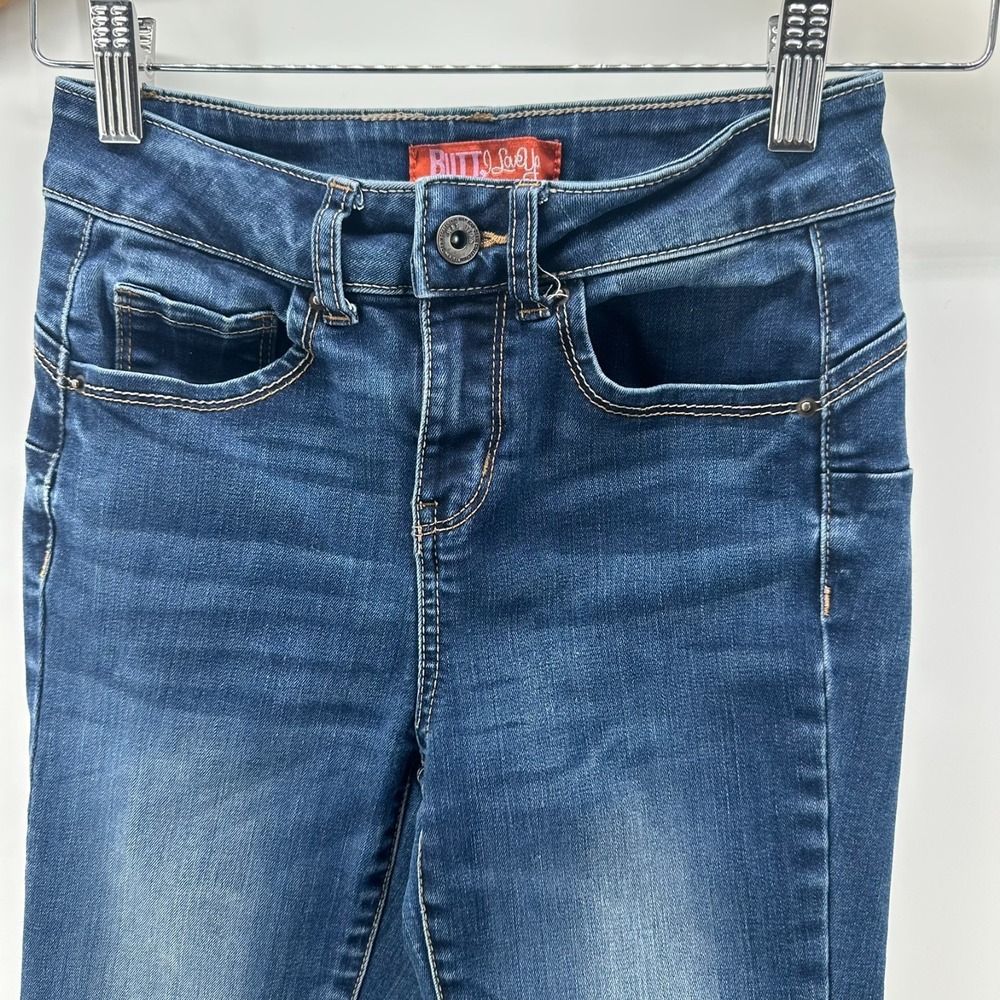 Wax Jeans Womens Blue Whiskered Denim Butt I Love You Mid Rise Skinny Stretch